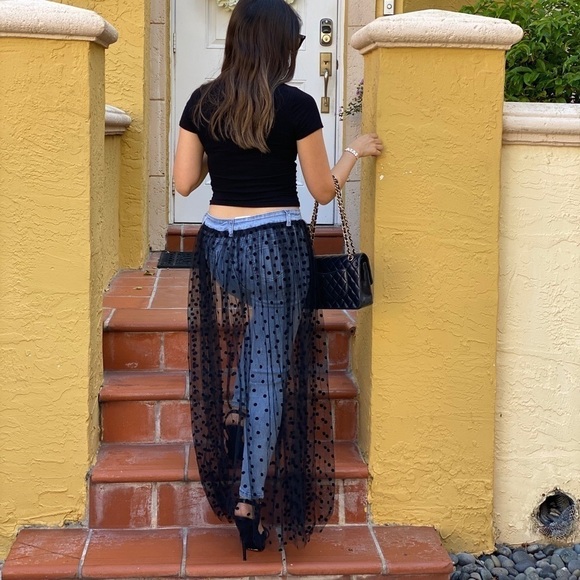 Swiss Dot Tulle Skirt Overlay Light Skinny Jeans - Picture 3 of 7